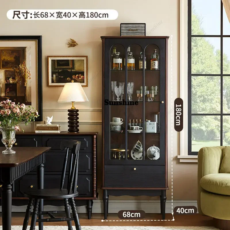 

French retro display cabinet solid wood glass wine cabinet living room dining side cabinet FT