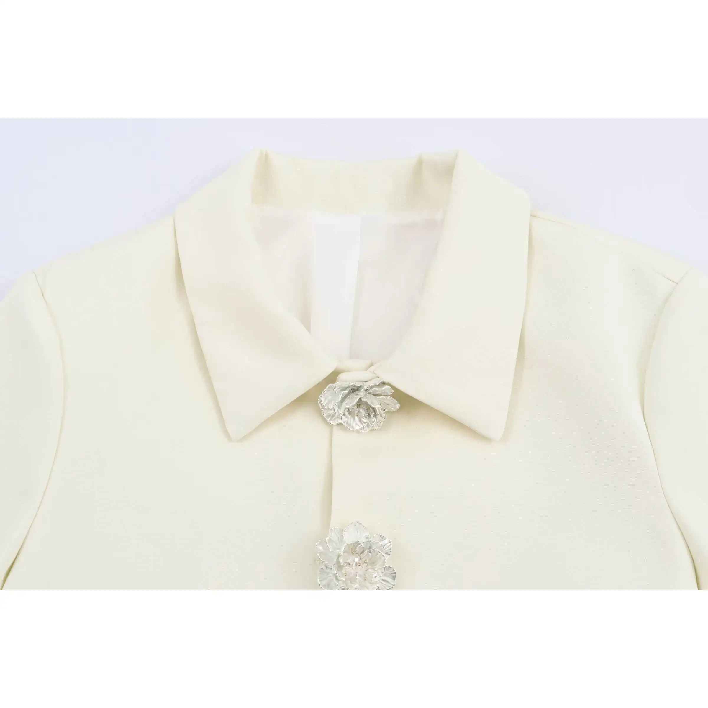 KASLEAD Women's Short Suit Jacket Button Embellished 3D Floral Versatile Stylish Autumn Fashion Polyester Fiber Long Sleeve