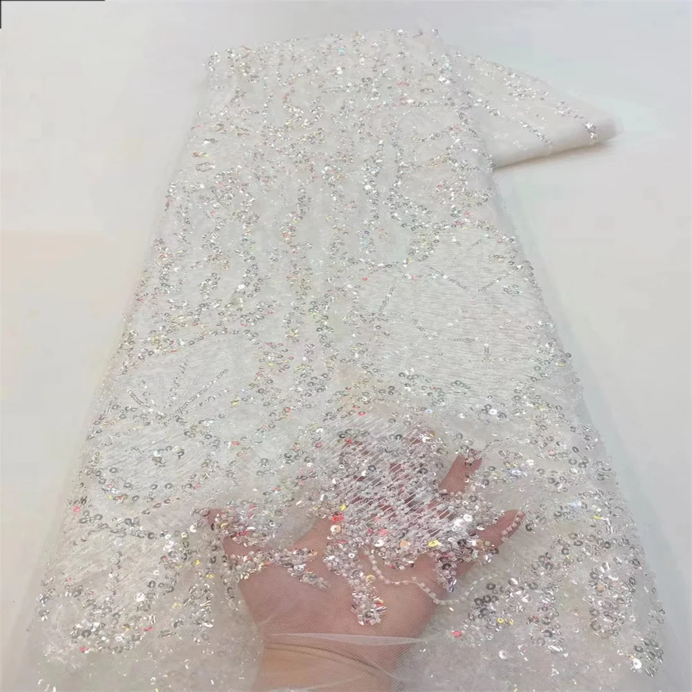 African Net Lace Fabric With Sequins 2023 High Quality Nigerian Lace Fabric French Mesh Tulle Lace For Wedding Dress x-350