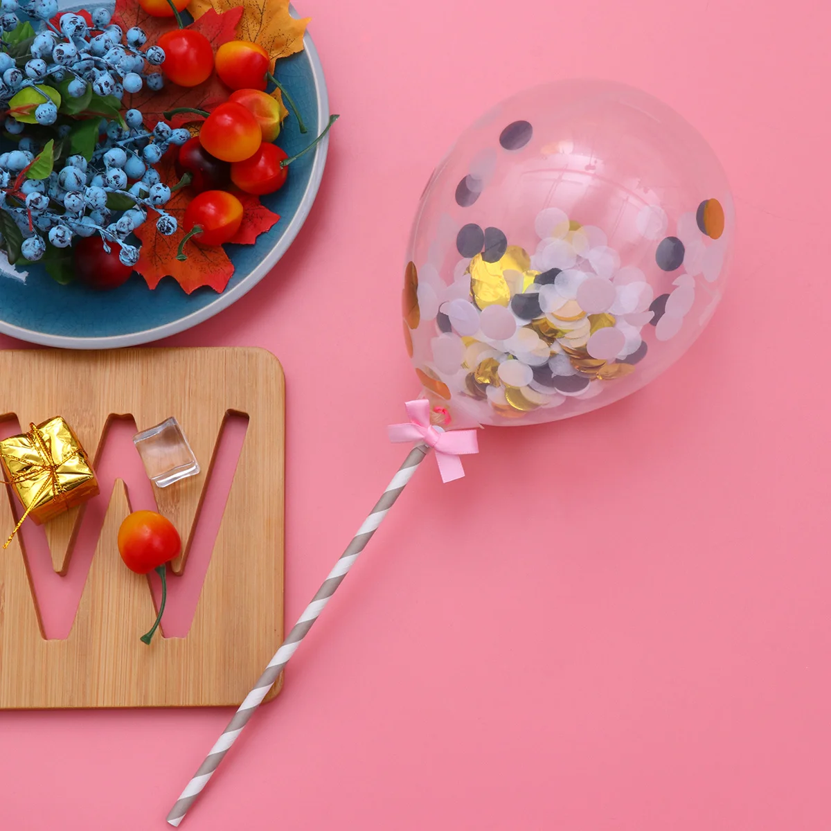 

10pcs Cake Decorations Confetti Balloon Toppers Sequined Cake Ornaments For Wedding Birthday Valentine Party Supplies Black