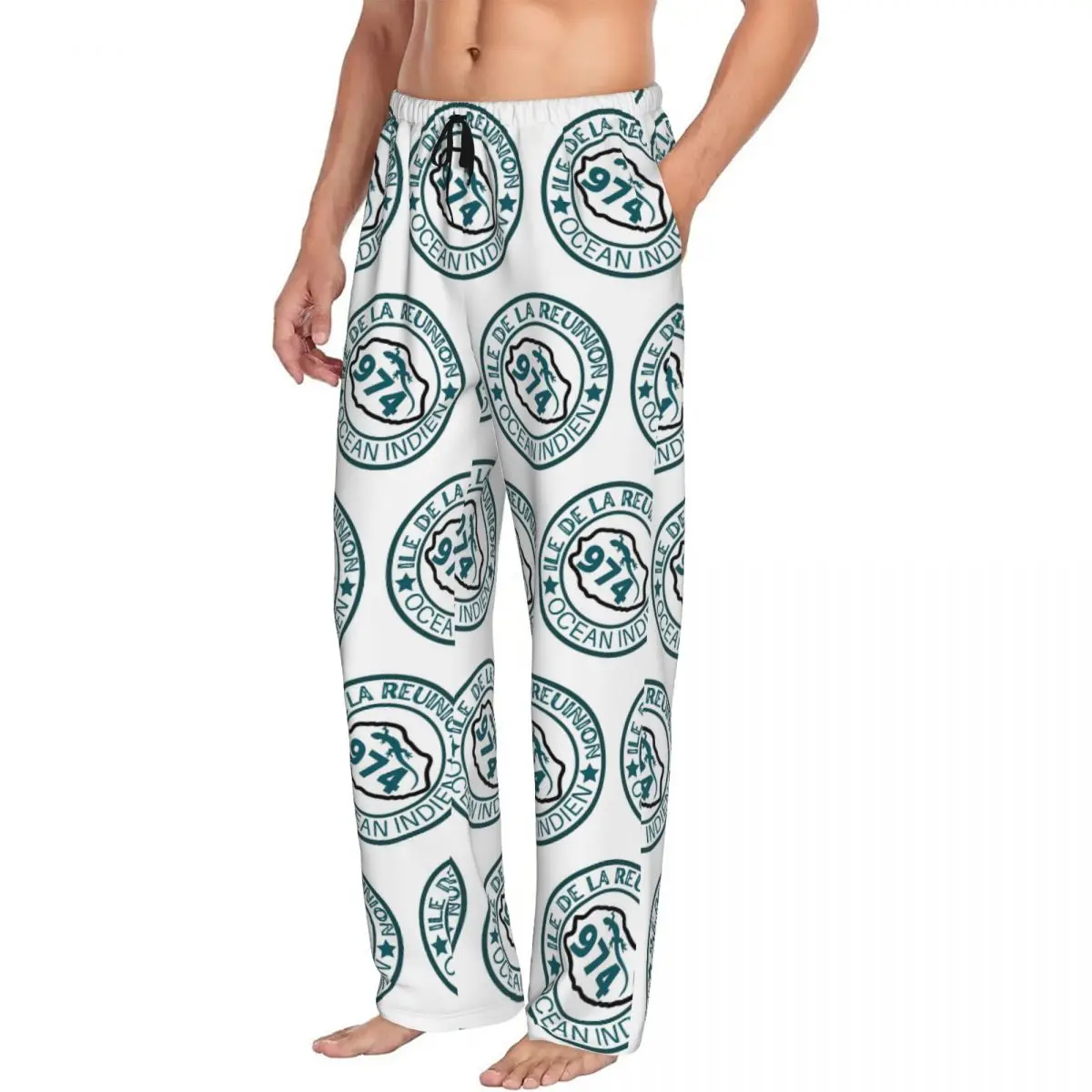 Custom 974 Reunion Island Flag Men Pajama Pants Lounge Sleep Sleepwear Bottoms with Pockets