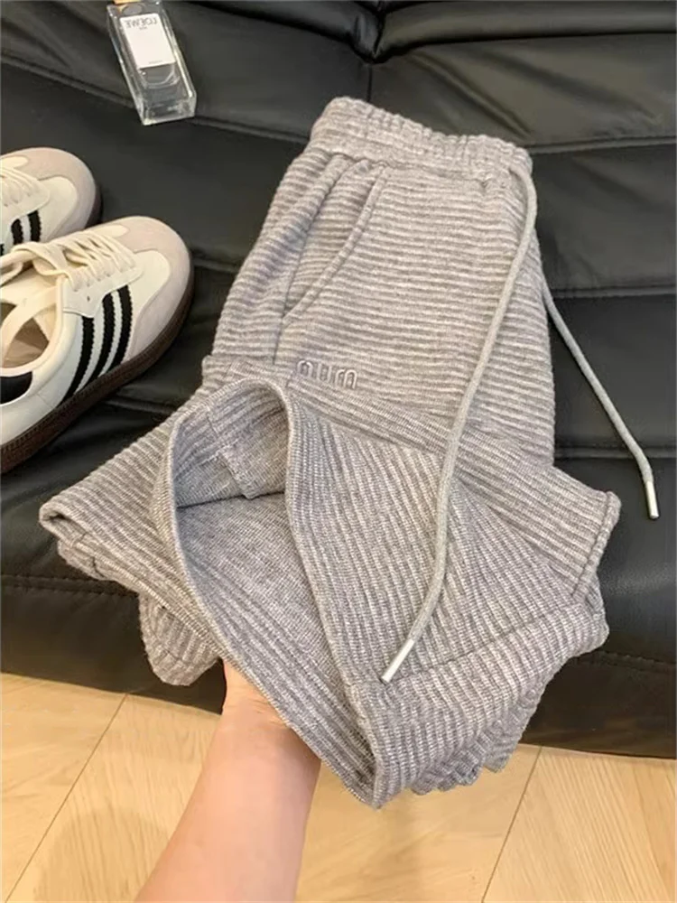 

ay Lazy Sle Повседневные полосатые широкие брюки для мужчин и женщин Весна Осень Ретро с эластичной резинкой на талии Вельветовые драпировки длиной до пола, прямые...