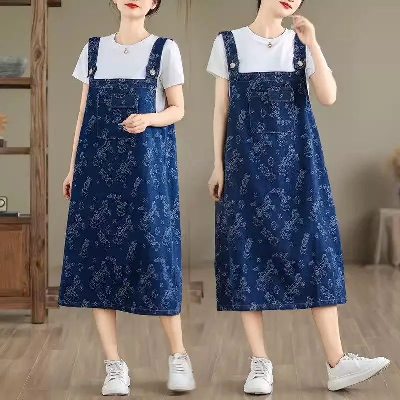 

Denim Strap Dress For Women's Summer 2024 New Spring And Autumn Sleeveless Printed Fashion Korean Dresses Jeans Overall K780 ﻿