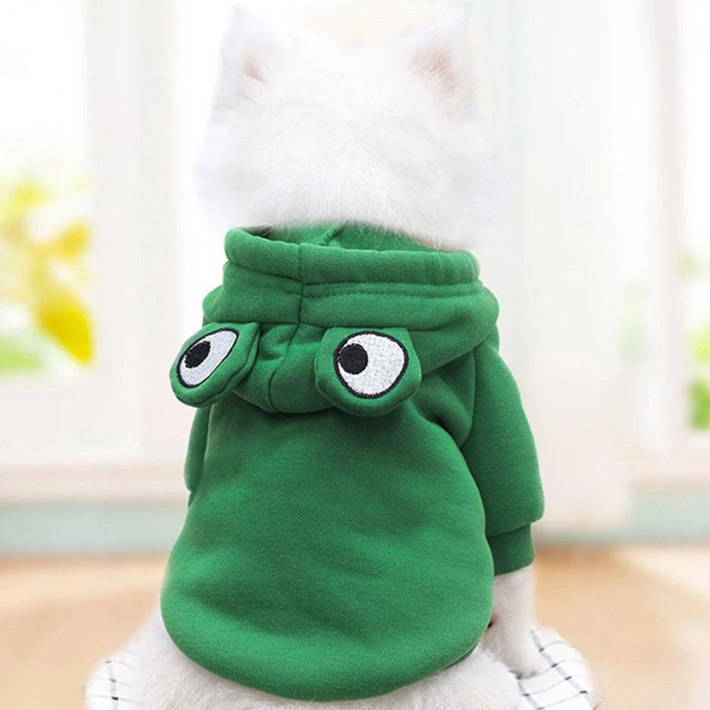 Winter Warm Cotton Dog Clothes Cute Frog Solid Hoodies Fleece Pet Dog Jacket Coat For French Bulldog Chihuahua Dog suit