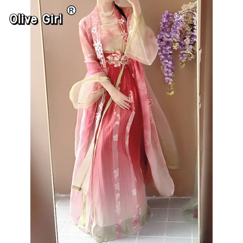 Olivegirl Hanfu Dress Traditional Chinese Clothing Women's Clothing Spring Print Gradient Embroidery Fairy Cosplay view 2