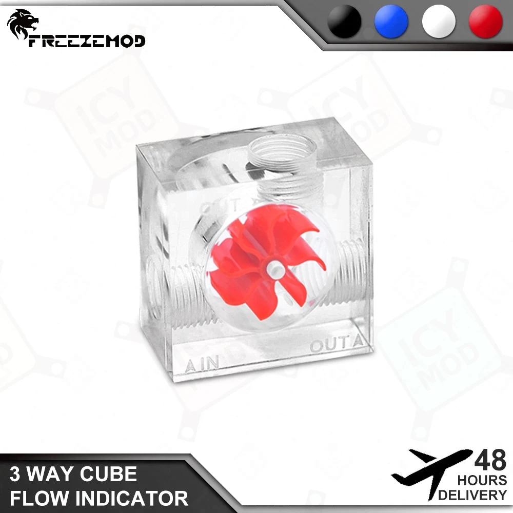 FREEZEMOD indicateur de Cube de débit à 3 voies carré débitmètre de liquide tachymètre observation refroidisseur d'eau pour la surveillance du débit d'eau modding