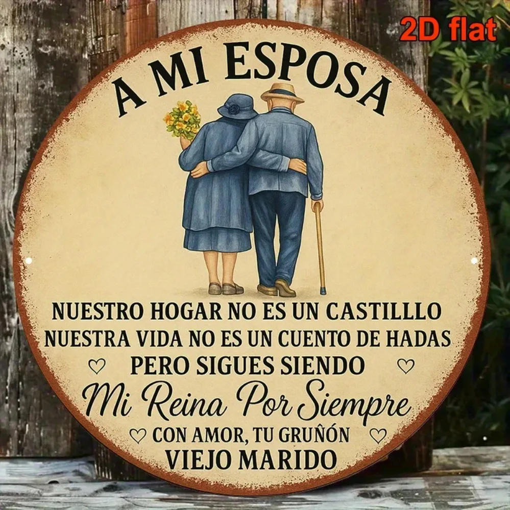 Plaque en étain vintage « Mi Esposa » 1 pièce - Plaque d'amour espagnole antique pour femme, décoration murale bilingue anglais-espagnol pour la maison