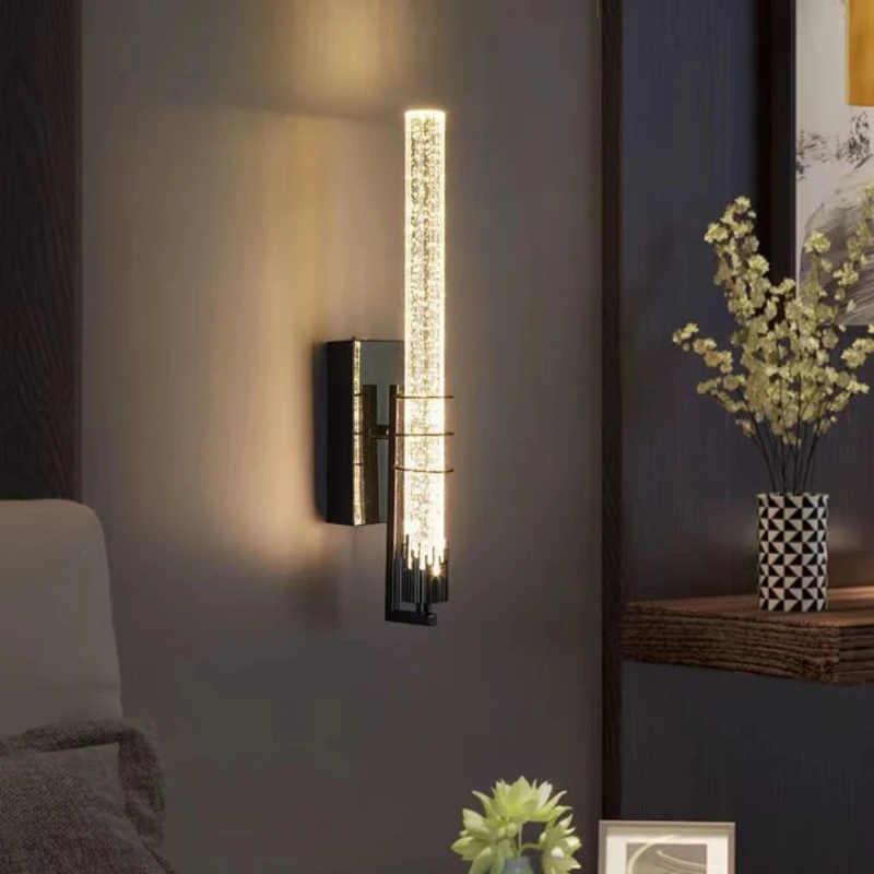 Light Luxury Crystal Wall Lamp Nordic Creative Long Living Room Background Lights Room Minimalist Bedside Decoration Lamp