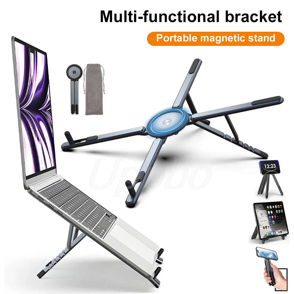 Magnetic Phone Holder Foldable Tripod Stand 360° Rotation Aluminum Alloy Adjustable Desktop Bracket For Phone Tablet Laptop