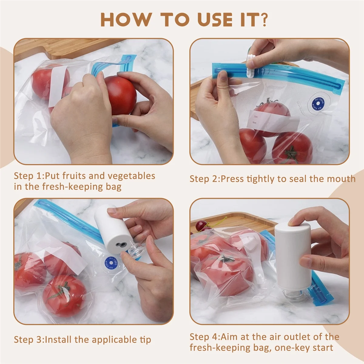 Bomba de ar sem fio de dupla finalidade para extração de ar de alimentos e máquina de vácuo de inflação, sacos de poupança de alimentos para selador a vácuo b
