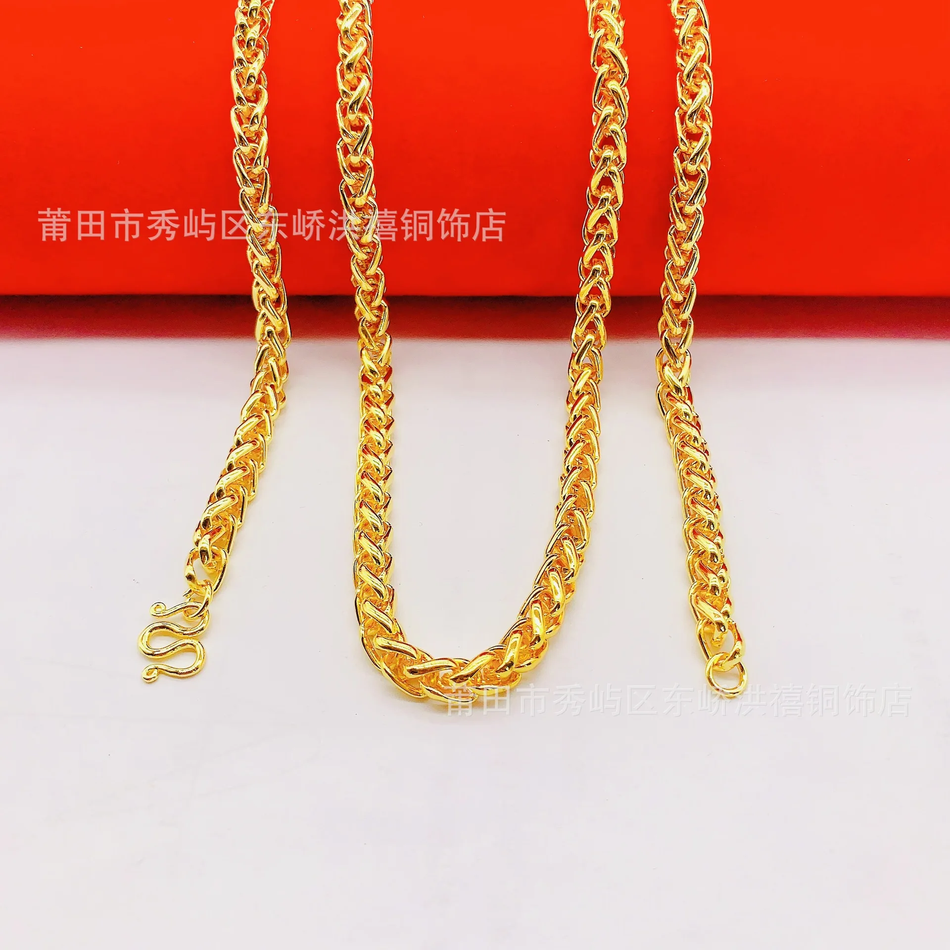 Unisex 24K Gold Neo-Chinese Versatile Necklace, AU999 Distressed square-circle texture, rustic elegance for traditional fashion