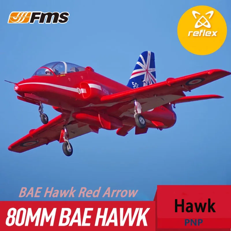 Fms 80mmbae Hawk Red Arrow Model Fixed Wing With Flap Retraction Reflective Gyroscope Electric Remote Control Rc Aircraft