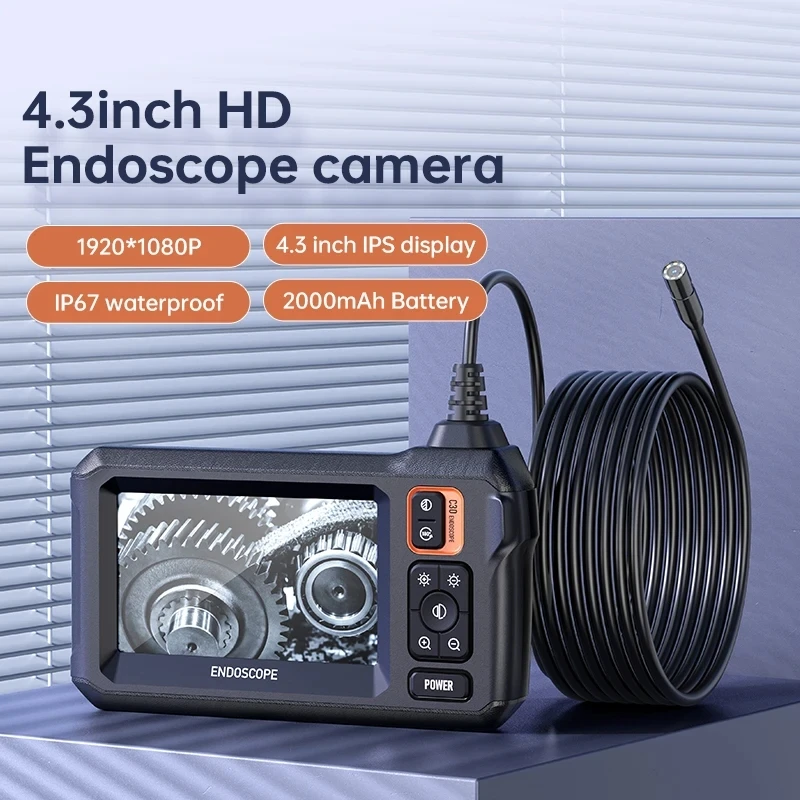 1080P Endoscope Camera 8mm Single Lens 4.3inch LCD Screen Display Inspection Camera Industrail Piping Endoscopic for Cars