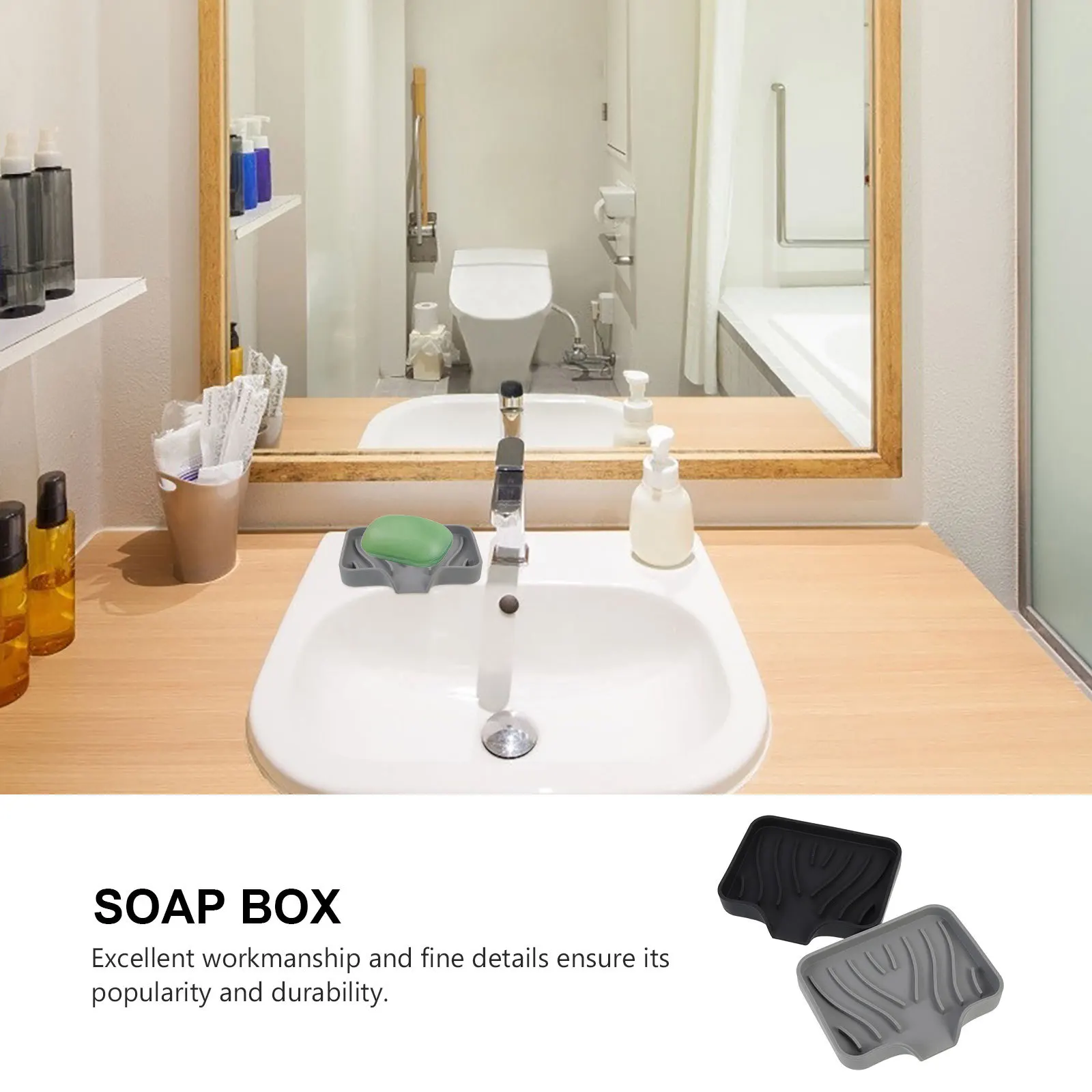 

2pcs Silicone Soap Tray Drain Spout Anti-Slip Design Multi-Function Bathroom Sink Organizer Soap Holder Household
