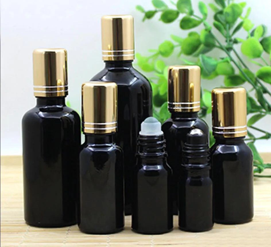 50ml black glass bottle roll on essential oil liquid serum complex recovery eye gel serum liquid skin care cosmetic packing