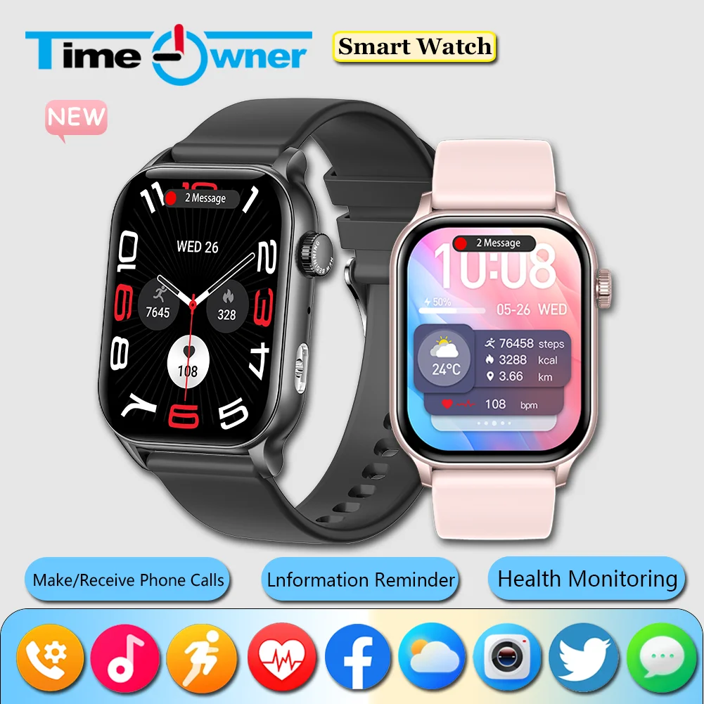 

Time Owner 2025 New Smart Watch Men and Women 1.95” AMOLED HD Screen Heart rate monitor Bluetooth Call Waterproof SmartWatch