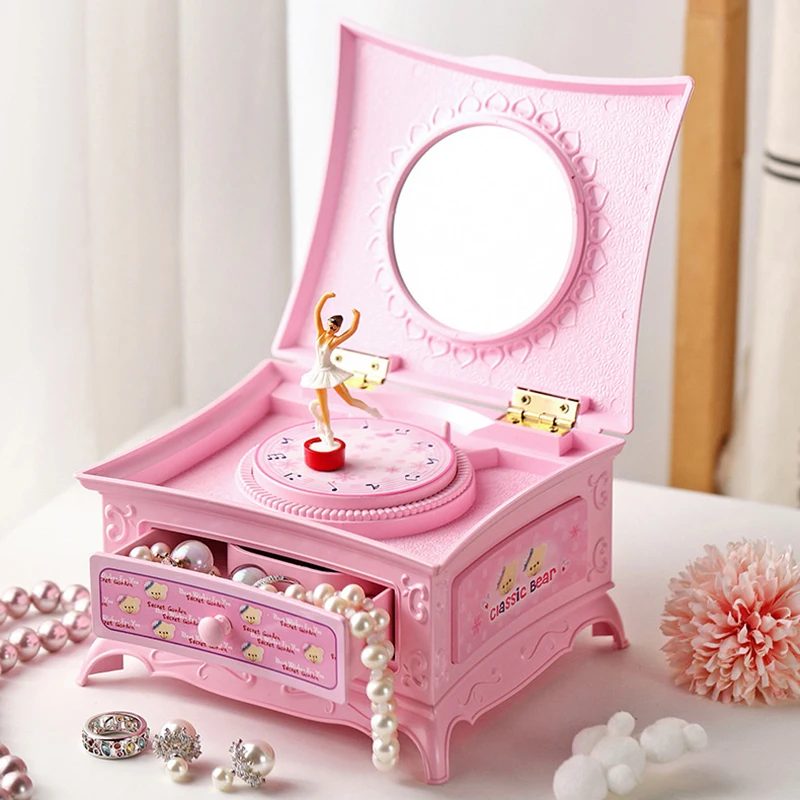 Classical Rotating Dancer Ballerina Piano Music Box Jewelry Organizer Ballerina Wind-Up Music Box Storage Organizer With Mirror