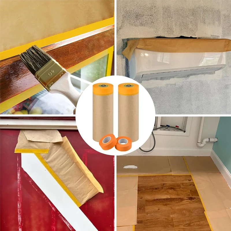 Pre-Taped Masking Paper, Tape And Drape Painters Paper Rolls, For Furniture And Car Floor Protection, Wall Covering