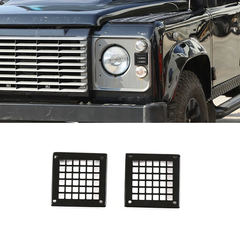 2 Pcs Car Side Headlight Cover Accessories - Black Car Headlamp Side Net Cover For Land Rover Defender 90 110 130 2004-2019