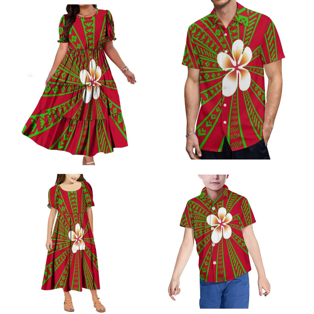 Conjuntos familiares para fiesta de Navidad de Samoa polinesia, vestidos para mujer, camisas para hombre, ropa moderna y cómoda para niñas y niños