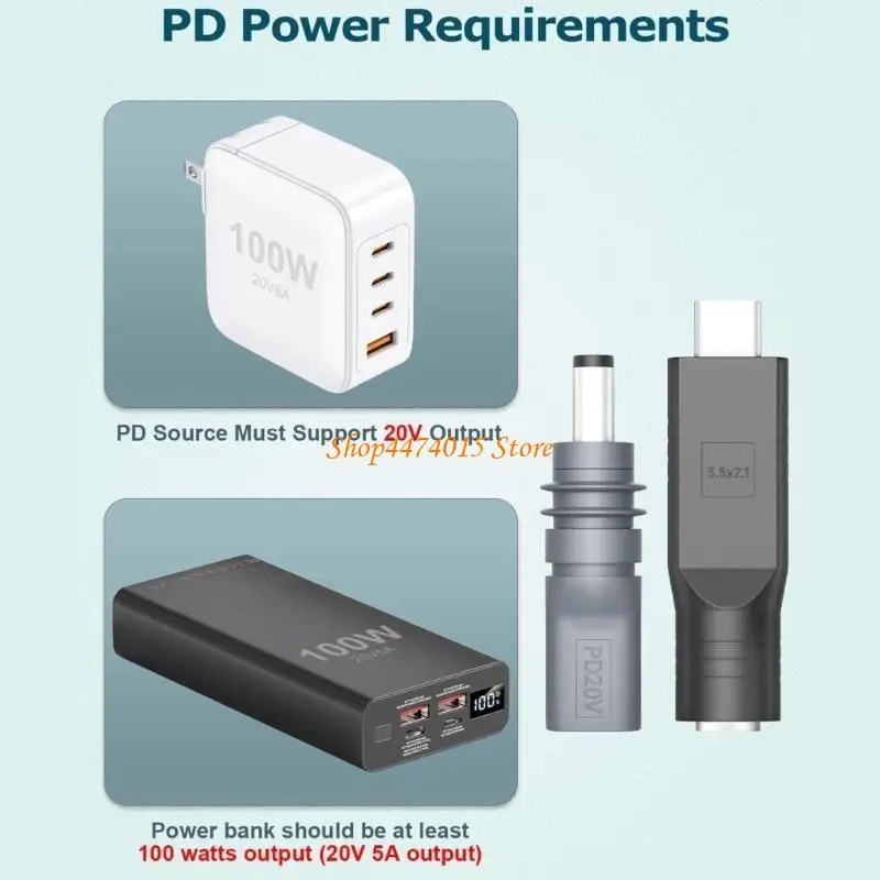 K1AA 3Pcs/Set USB C Male Female to DC5.5x2.1mm Charging Adapter for Mini Satellite Works with Type C PD20V 100W Source