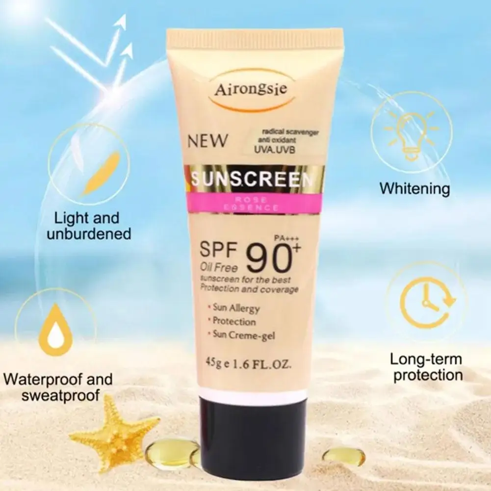 Creme Clareador de Corpo e Rosto Protetor Solar, SPF90 +, Impermeável, Refrescante, Protetor UV, Corretivo, Hidratante, Brilhante Sun Cream