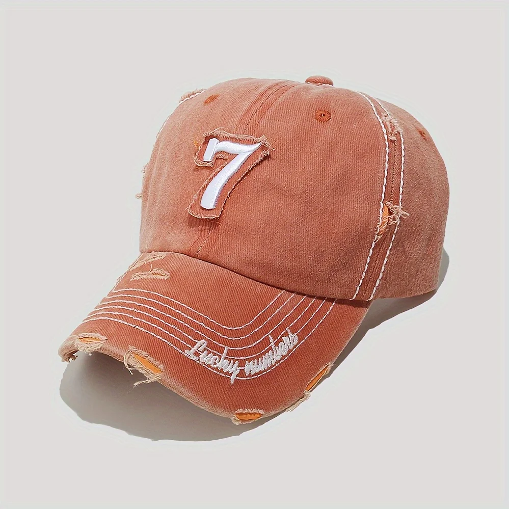 

Vintage Washed Baseball Cap with Number Embroidery Duckbill Snapback Design Solid Color Trucker Hat for Men Women Unisex