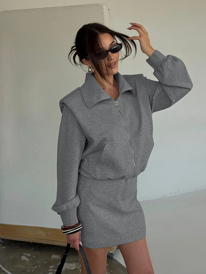 

Marthaqiqi Casual Female Nightwear Suit Turn-Down Collar Pajamas Long Sleeve Sleepwear Skirts Knitted Women Nightgowns Set Loose