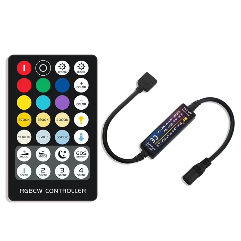 

Wireless RF 5-In-1 Controller Mini Controller Constant Voltage RGBCW Infrared 28-Key RGB+CCT