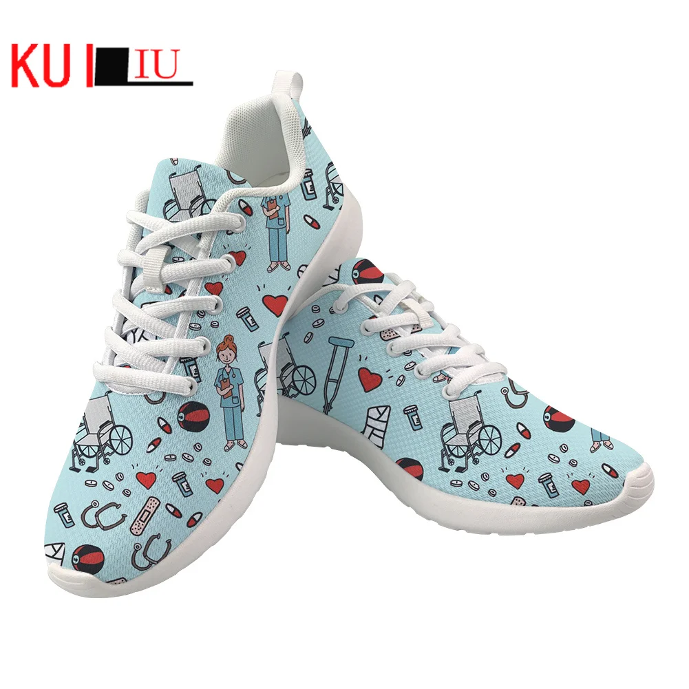 

KUILIU Nurse Sneakers Women Breathable Surgical Nursing Medical Pattern Outdoor Walking Shoes for Woman Mesh Shoe Female Flats