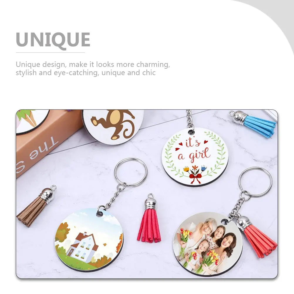 

Wooden Keychain 30 Sets Double Sided Heat Transfer Key Chain Decorative Sublimation DIY Blank Keyring Craft Pendant