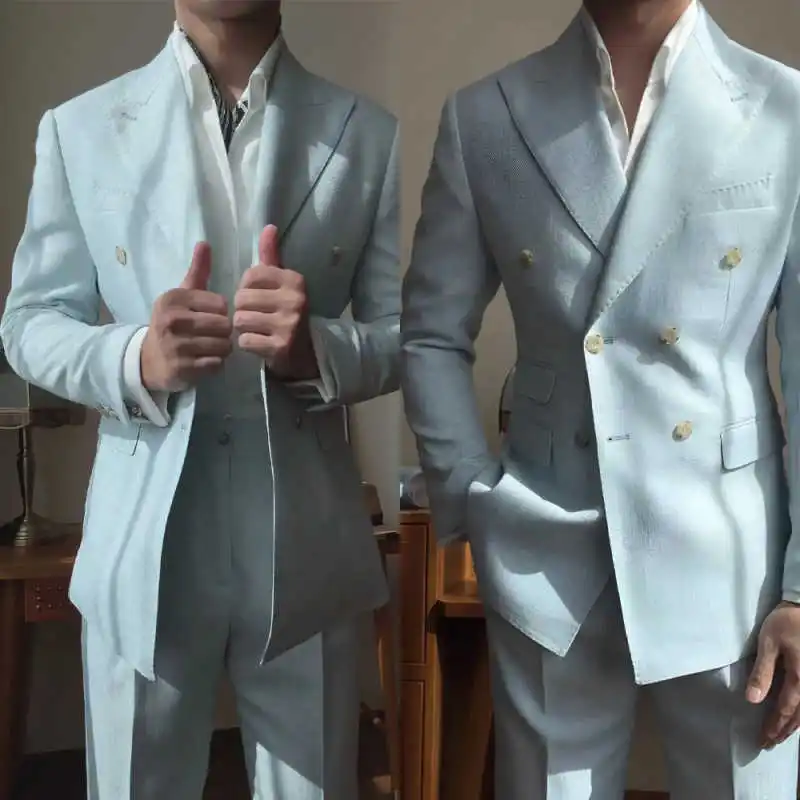 

Simple Men Suits 2 Pieces Double Breasted Jacket Pants Formal Business Occasion Office Commuting Customized