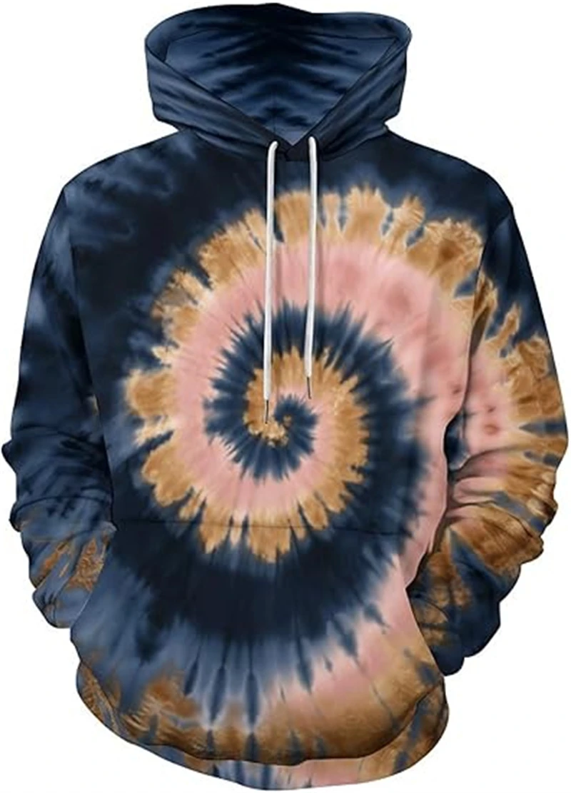 Colorful Vortex Spiral Stripe Pattern Hoodies 3D Tie-dye Printed Hippie Long Sleeved Sweatshirt Hoodie Spring Y2k Men Clothing