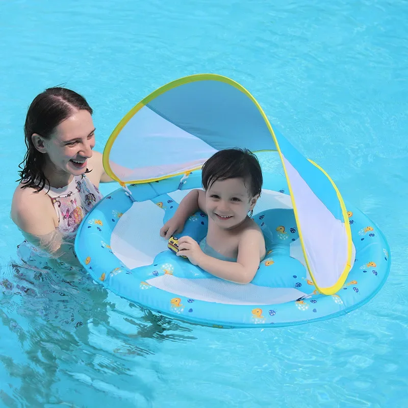 

0-3 Ages Newborn Swimming Float Seat Inflatable Circle Swimming Ring with Sunshade Inflatable Floating Row Bathing Water Toys