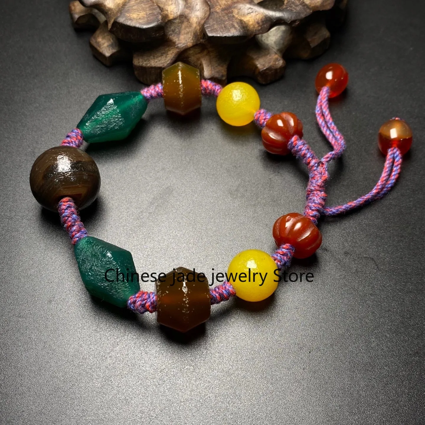 Rare Tibetan Buddhism Agate Many Treasure Totem Dzi Beads Amulet Bracelet G5084
