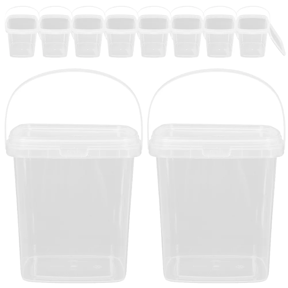 

10 Pcs Clear Buckets for Drinks Ice Cream Square Container Reusable Yogurt Bowls Tub Freezer