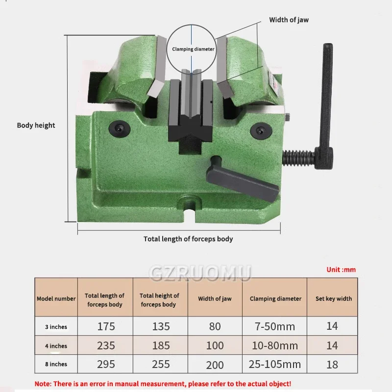 8 Inch Milling Machine V-Shaped Vise Vertical Horizontal Bench Vice Cylindrical Center Flat Plier For Clip Round Tubular Object