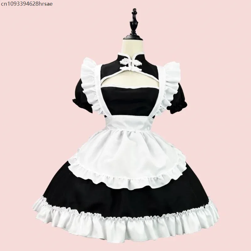 

Plus Size Lolita Chinese Chongsam Anime Cosplay Maid Costume Princess Halloween Black White Japanese School Girl Kawaii Clothing
