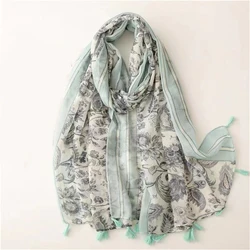 180 * 85cm Bandanna Muslim headscarf outdoor cotton and linen scarf the four seasons warm tassel shawl popular print beach towel