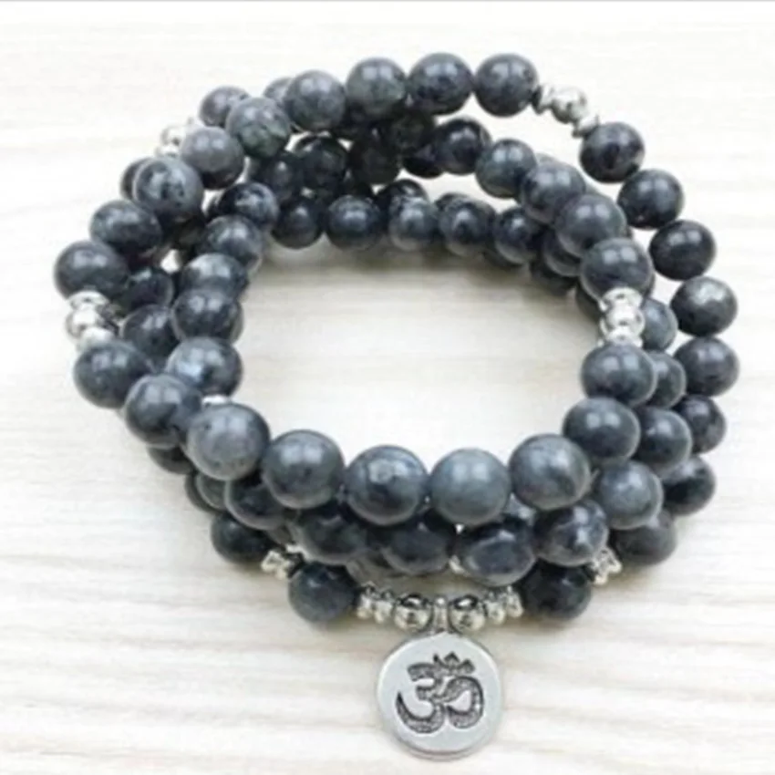 

6mm Spectrolite Bracelet 108 Beads Buddha Pendant Prayer Charm Men's Handmade Men Stackable Japa Wear Sacred Chain Mala