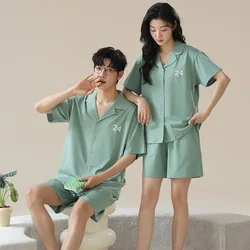 Korean Fashion Modal Nightwear for Lovers Summer Soft Shorts Homewear Women and Men Matching Pajamas Set M-3XL Pjs for Couples