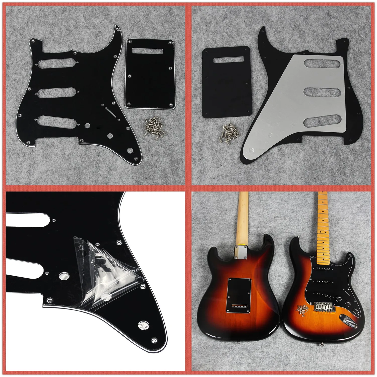FLEOR Set of SSS Pickguard ST FD Guitar Scratch Plate 11 Holes & Back Plate & Pickguard Screws For USA / Mexico Electric Guitar