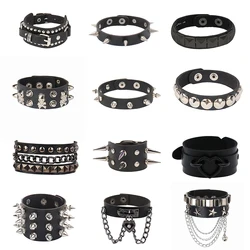 2023 New PU Leather Bracelet Punk Bracelet Adjustable Goth Cuff Bracelet Gothic Rivet Buckle Wristband for Men Women