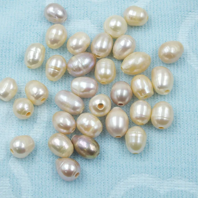 100pcs 9-10mm pink rice grain Freshwater pearl For Jewelry Making Big Hole 2mm Beads