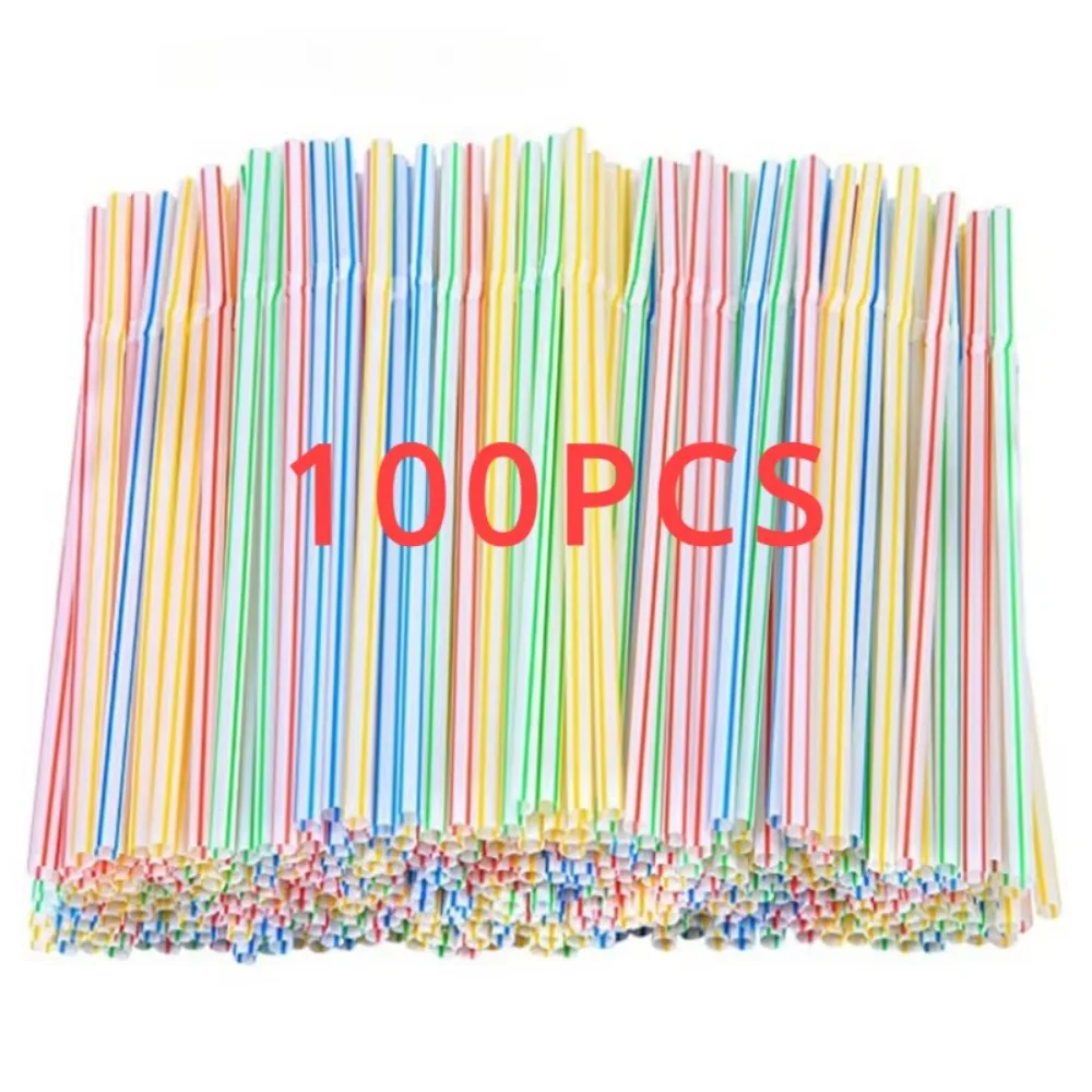 100Pcs Bendable Straws Disposable Colourful Black Straw Rietjes Milk Tea Bar Party Wedding Kitchen  Accessories Drinkware