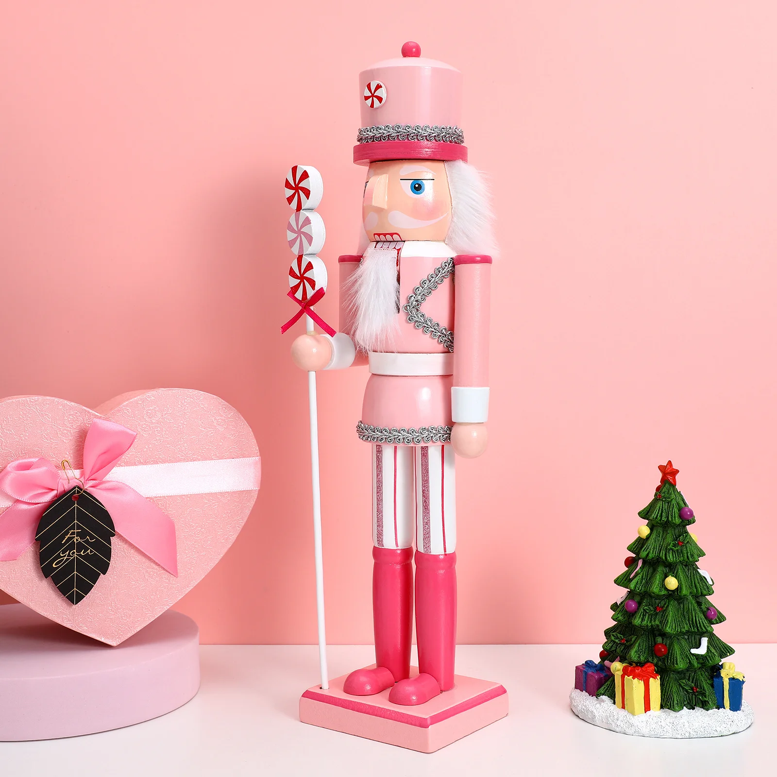 

Christmas Nutcracker Soldier 38Cm Wooden Peppermint Candy Figure Desktop Decoration Xmas Party Centerpiece Home Hotel Restaurant