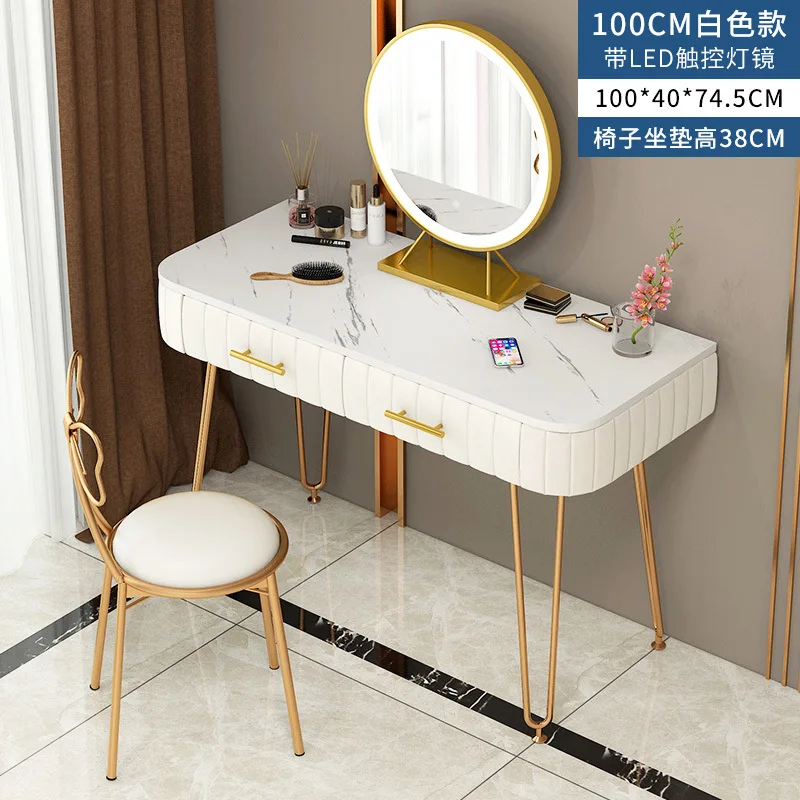 100cm Dressing Table for Bedroom and Dimmable Light Mirror Jewelry Makeup Organizer Drawers of Modern Dresser Marble Desktop