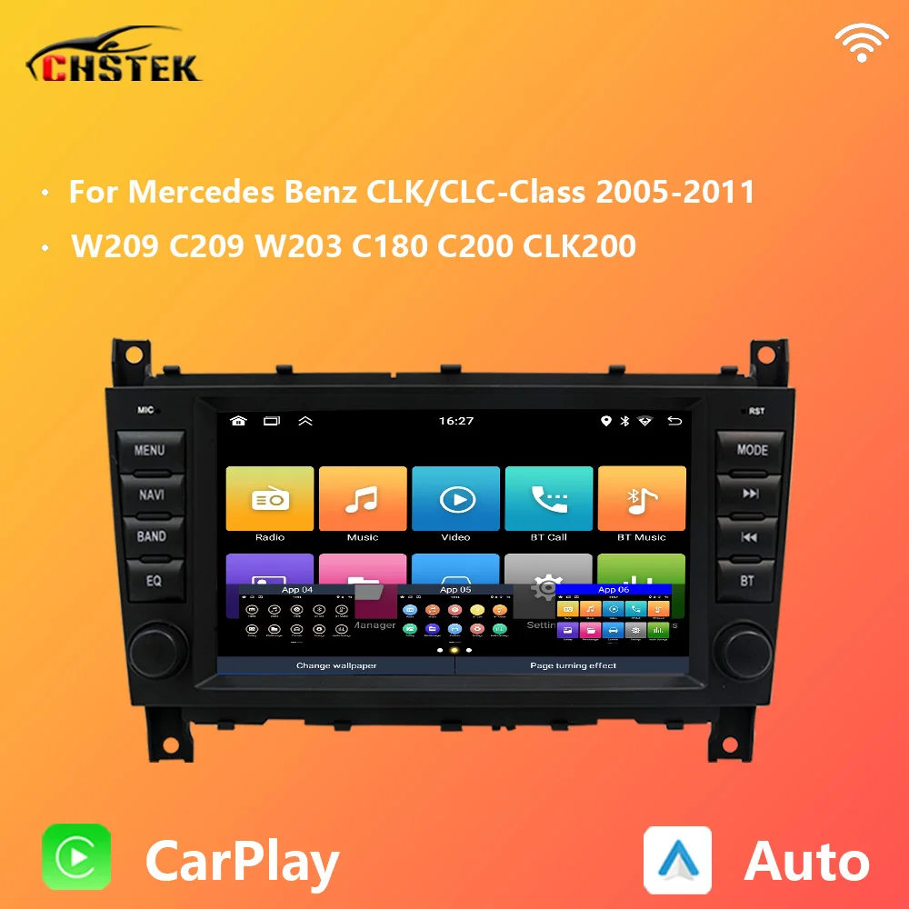 

CHSTEK Car Radio 8" Carplay For Mercedes Benz CLK/CLC-Class W209 W203 C209 C320 C180 CLK200 Stereo Bluetooth GPS WIFI Android 11