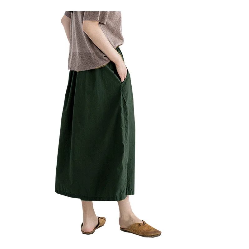 Fengbaoyu Linen Summer Lady Loose Waist Large Pocket Skirt Young Girl  Pink Long Skirt Temperament Generous Women Clothing 5XL