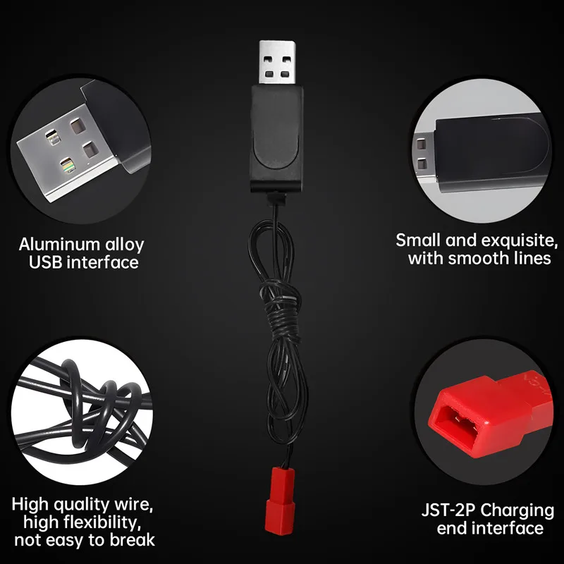 3.7V USB Charger with JST-2P Plug Connector for RC Cars, Ships, Drones, Gliders,and Helicopters 3.7V Lipo Battery Charging Cable